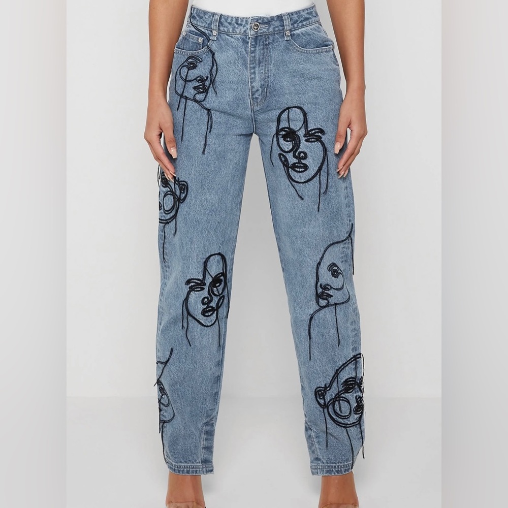 Maniere De Voir Mid Black Line Art Mom Jeans
